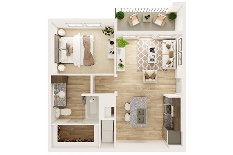 Floor plan for 1 bed, 1 bath, 628 sqft